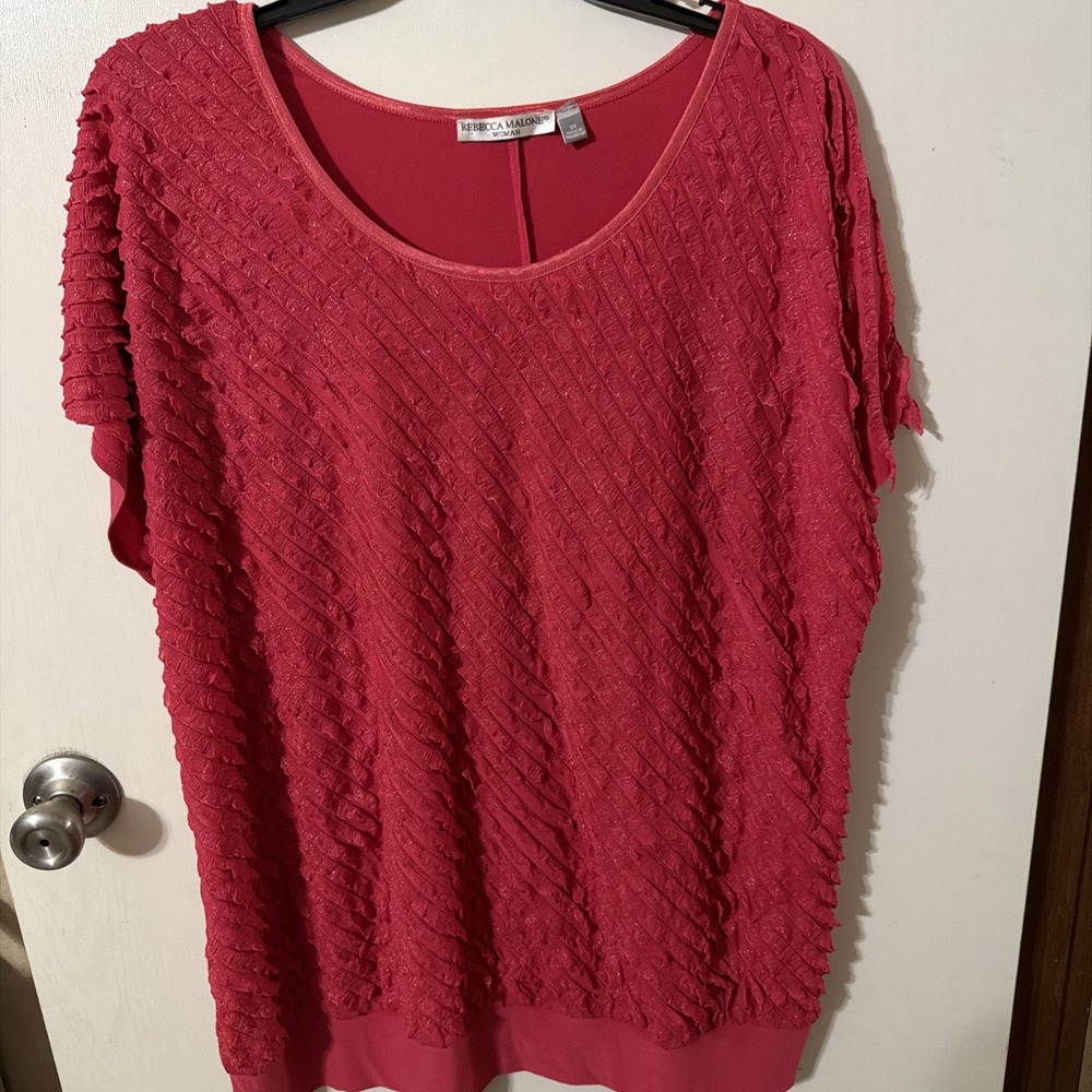 Rebecca Malone Hot Pink Ruffle Front Scoop Neckline Size 2X
